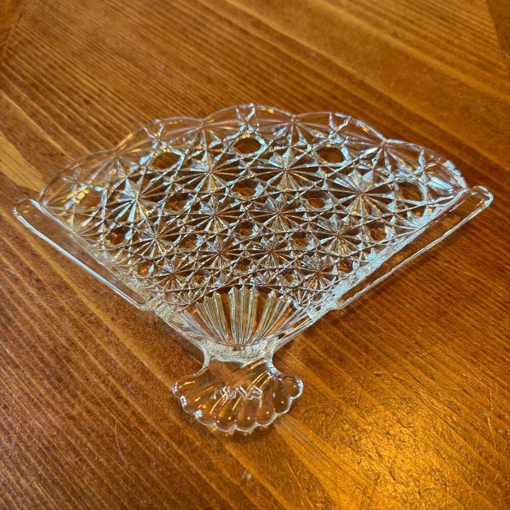 Avon Trinket Dish Clear Glass Fan Shaped Vintage Vanity Jewelry Tray
